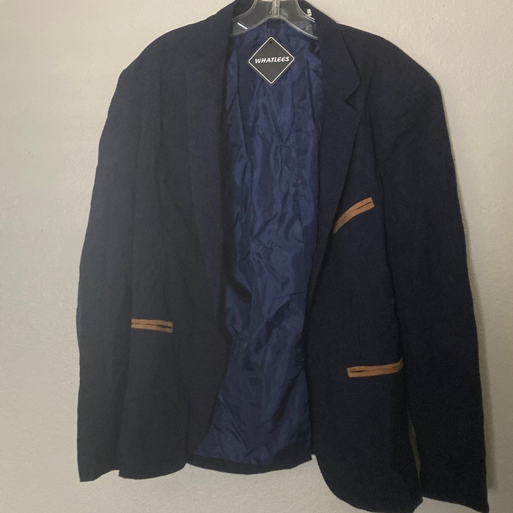 Unisex Navy Corduroy Blazer with Tan Accents